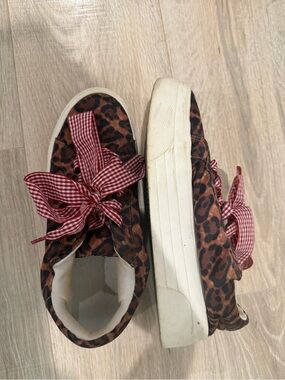 Jessica Simpson Leopard Print Sneakers with Red Gingham Bow